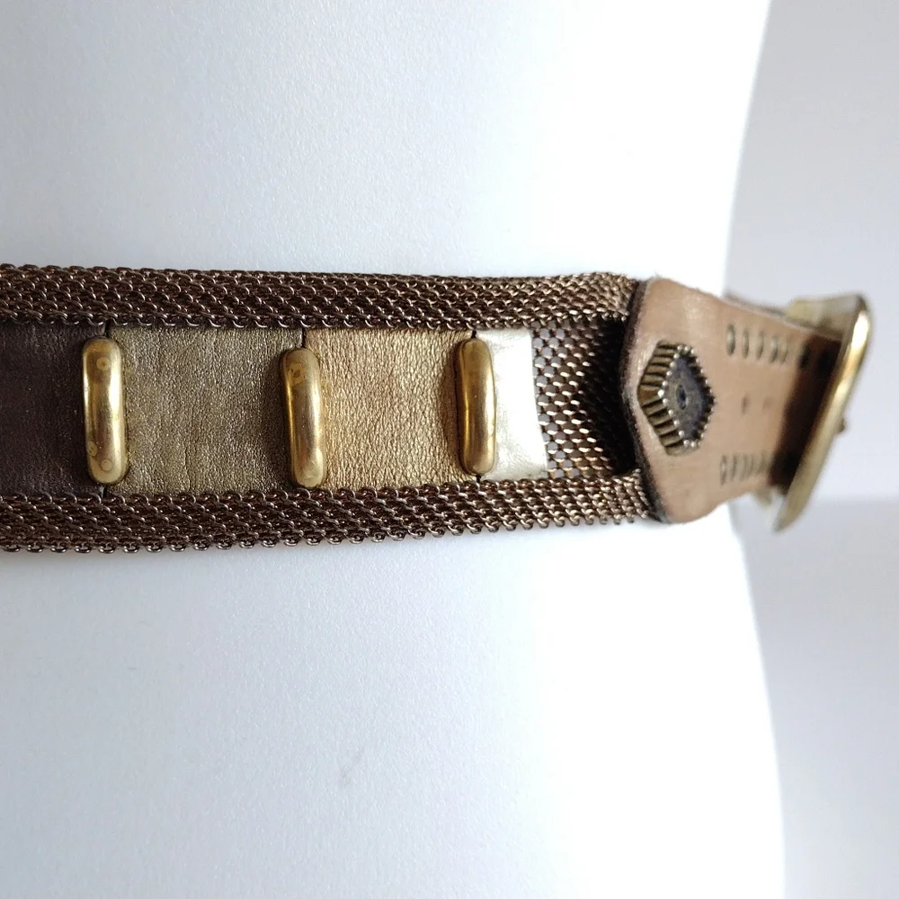 Sand Castle USA Metallic Leathers Solid Brass Buckle Mesh Belt Vintage